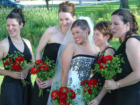 Bride with Bridesmaids holding bouquets